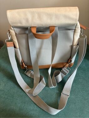 Diaper bag backpack, vegan leather and canvas